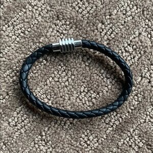 Black Braided Bracelet with Silver Clasp